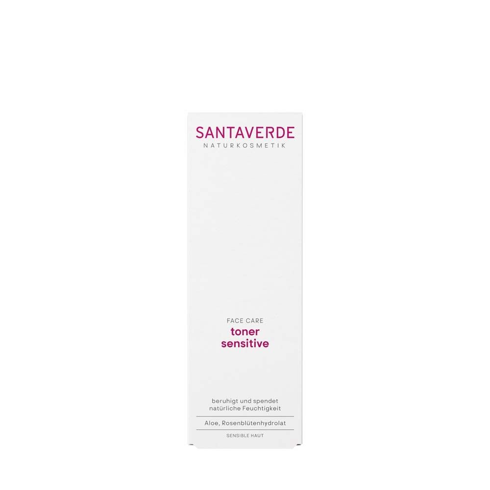 Emballage blanc avec inscription: SANTAVERDE, FACE CARE, toner sensitive.