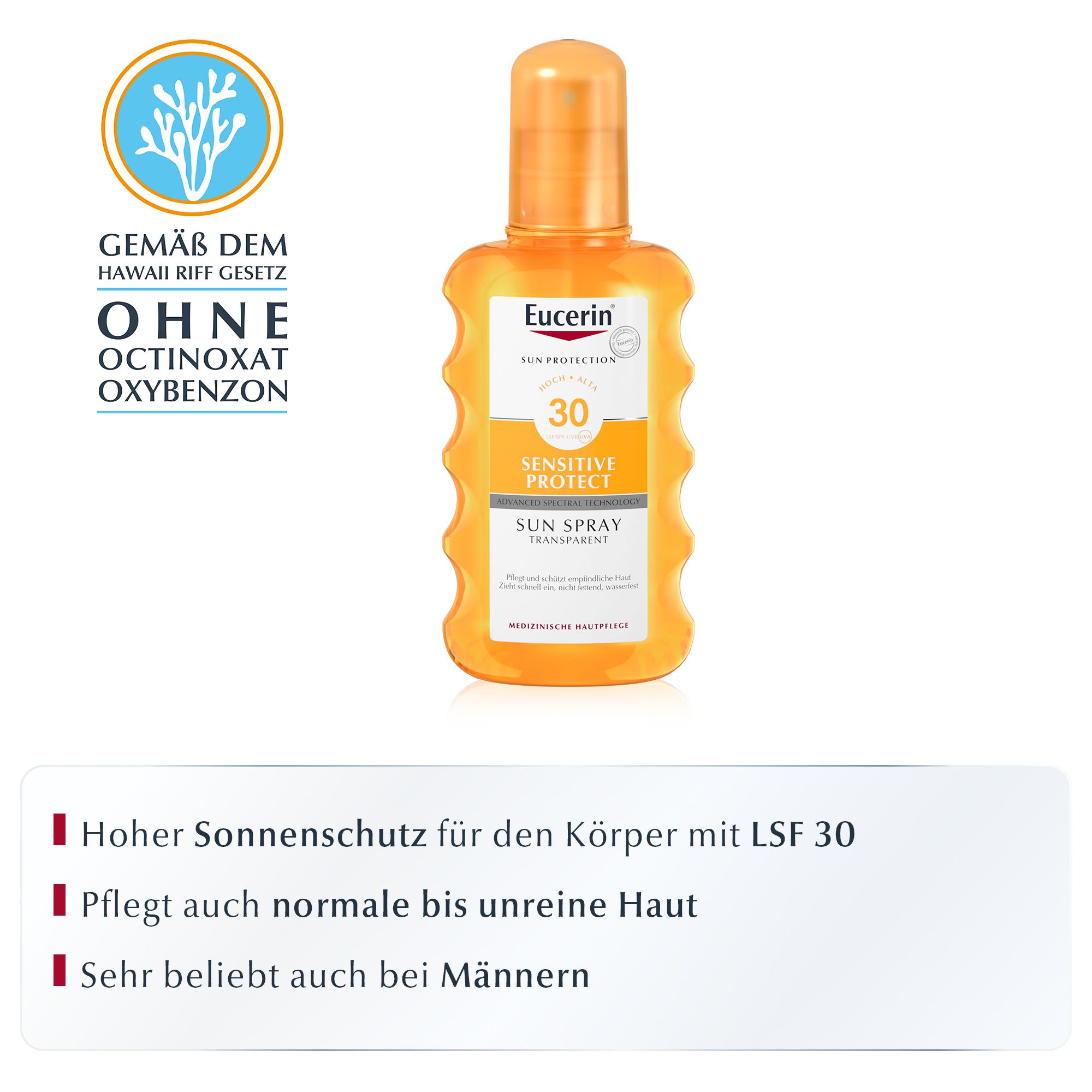 Eucerin Sun Sensitive Protect Spray Transparent LSF 30 – Sonnenschutzspray für empfindliche und zu Akne neigende Haut & Schutz vor sonnenbedingten Hautschäden