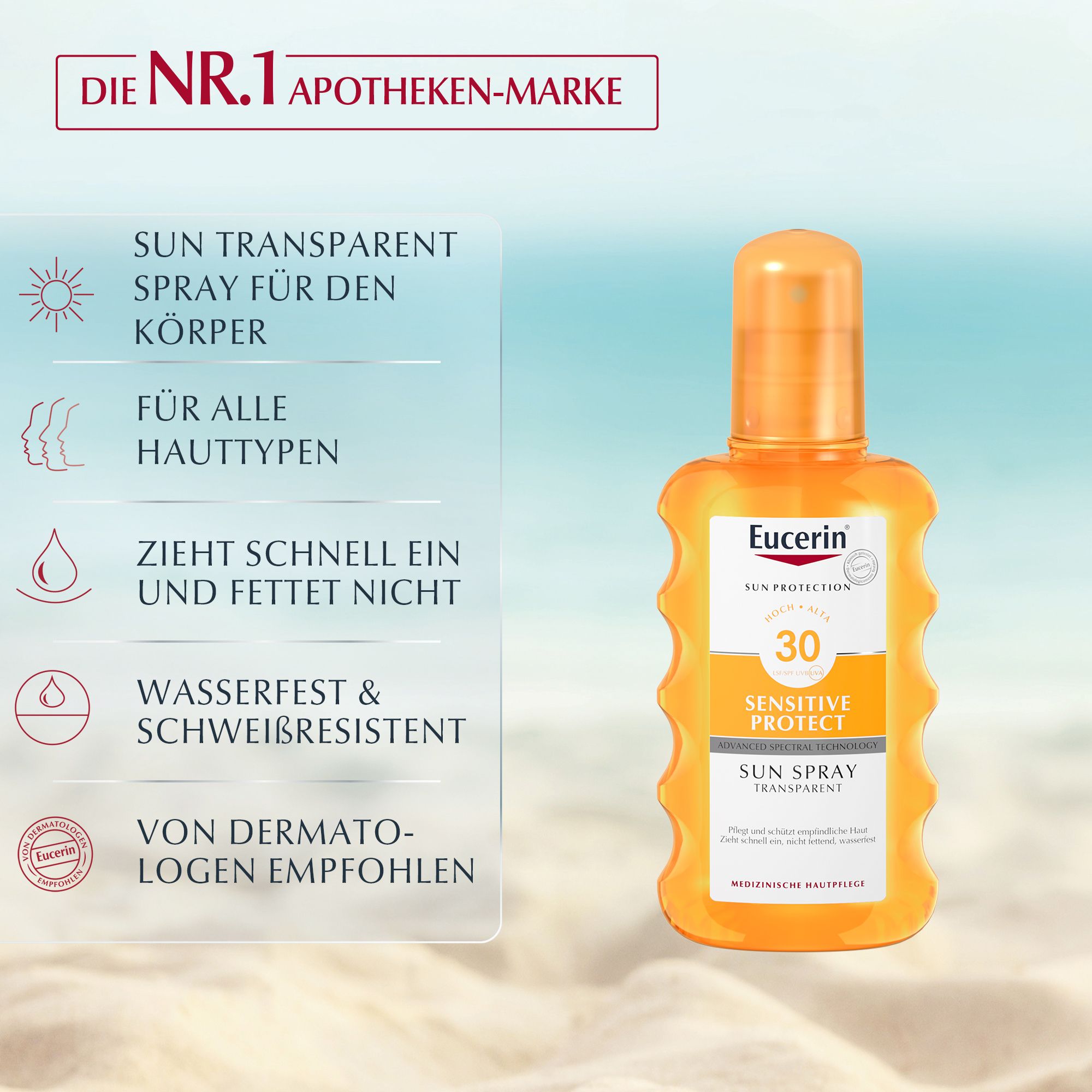 Eucerin Sun Sensitive Protect Spray Transparent LSF 30 – Sonnenschutzspray für empfindliche und zu Akne neigende Haut & Schutz vor sonnenbedingten Hautschäden