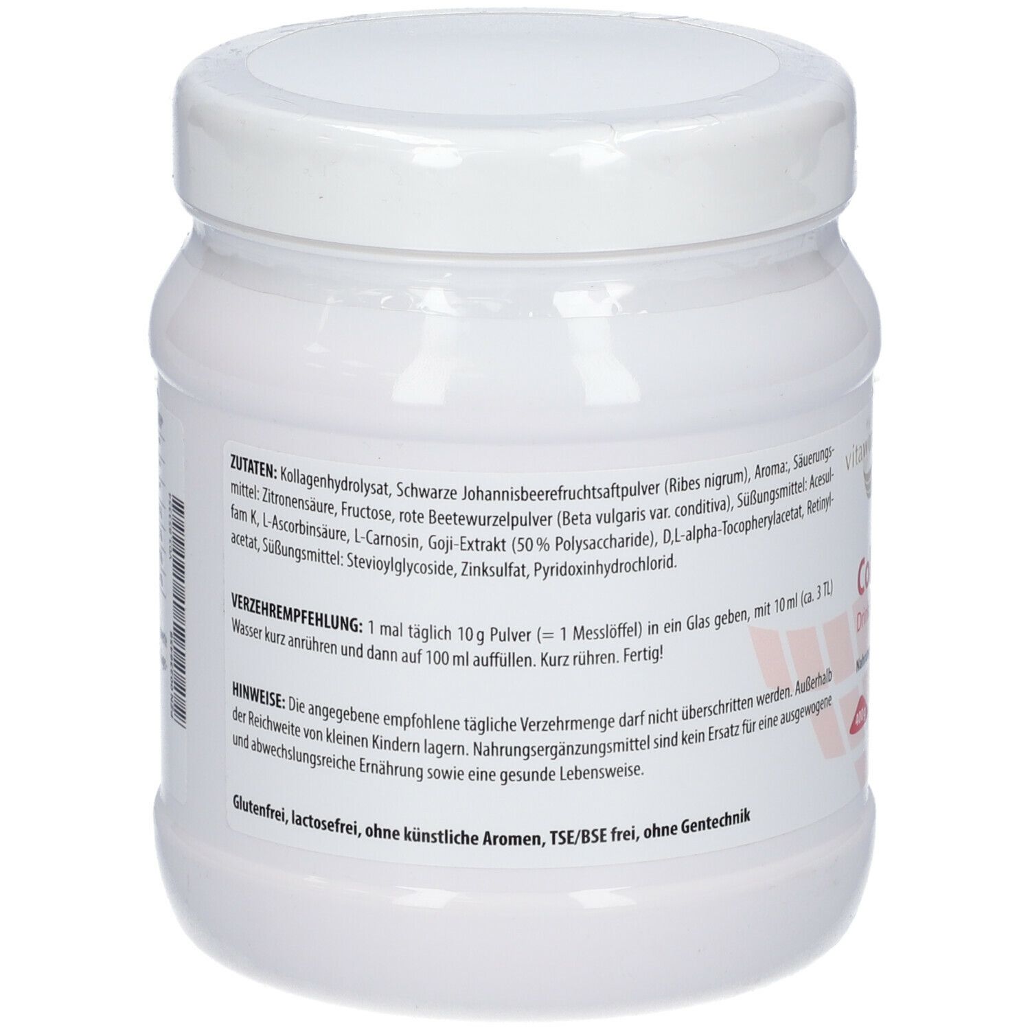 Pot blanc avec couvercle. Étiquette avec ingrédients et instructions d'utilisation.