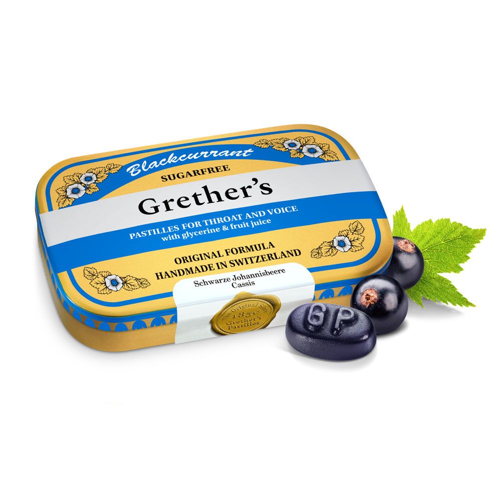 Grethers Blackcurrant Silber zuckerfreie Pastillen