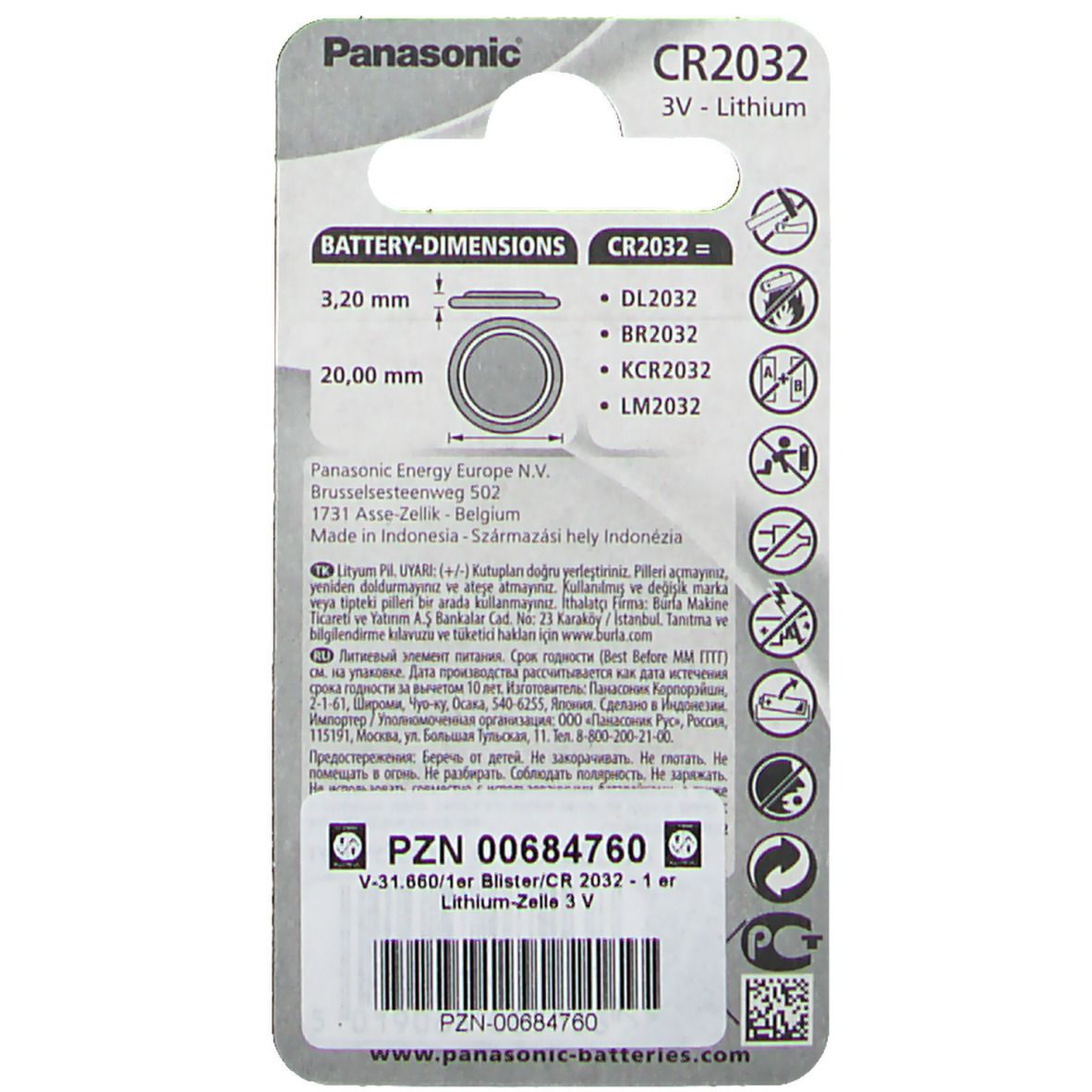 Panasonic® CR 2032 Piles au lithium 3 Volt