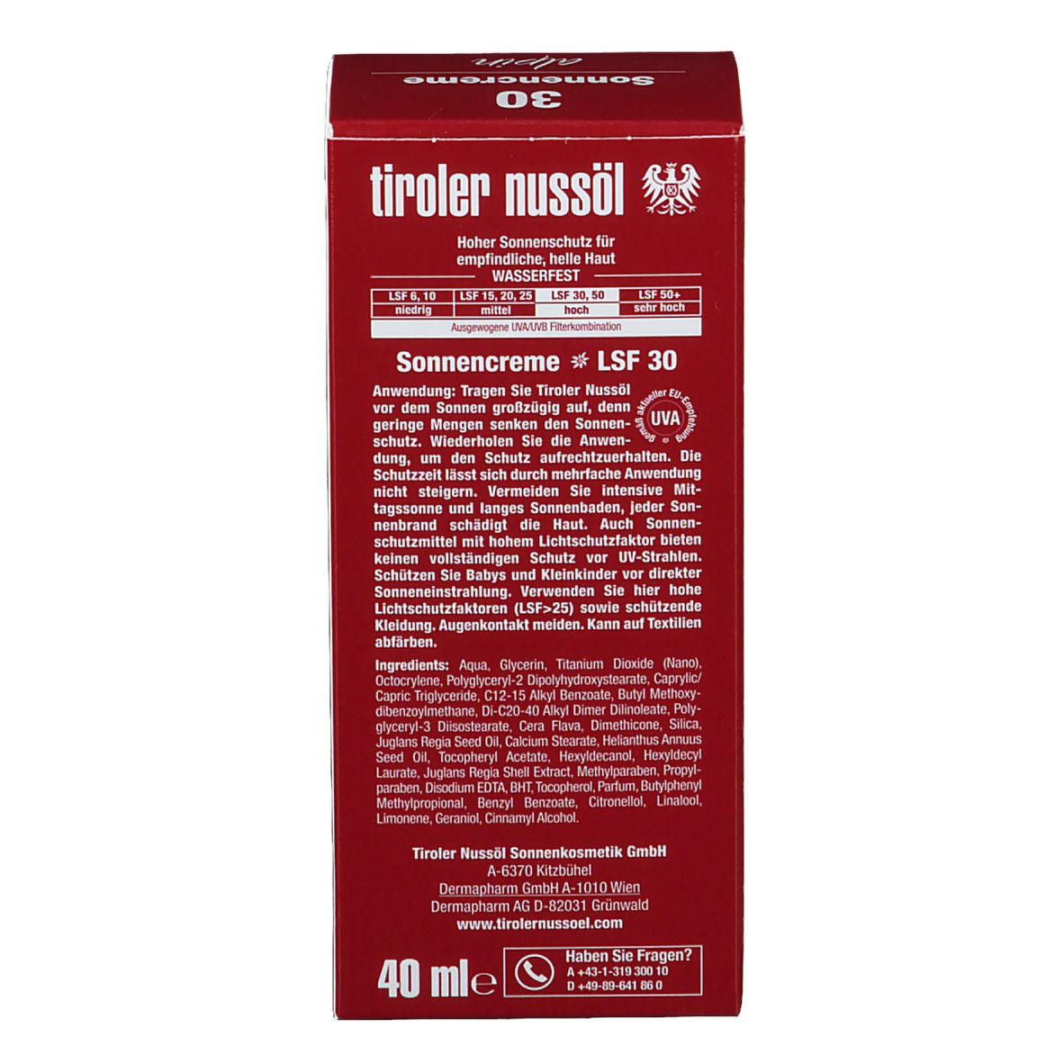 Tiroler Nussöl Alpin Crème solaire SPF 30