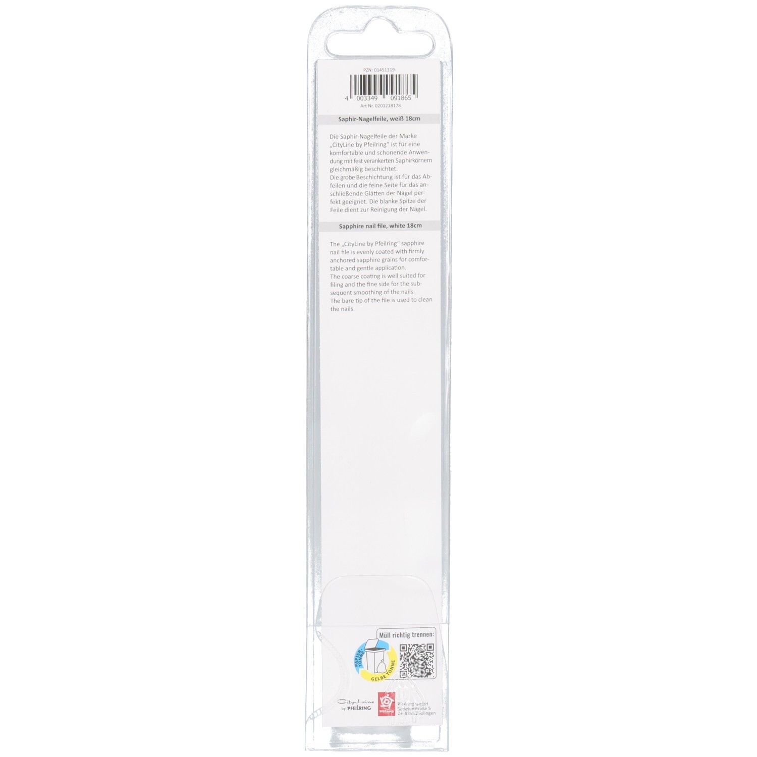 Dos de l'emballage du produit. Emballage en plastique transparent. Informations sur le produit.