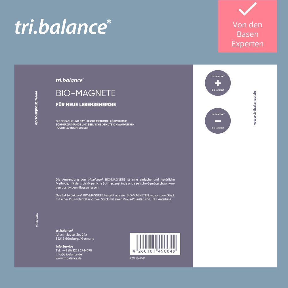 tri.balance BIO-MAGNEte Verpackung mit Produktinformationen und zwei Magneten.