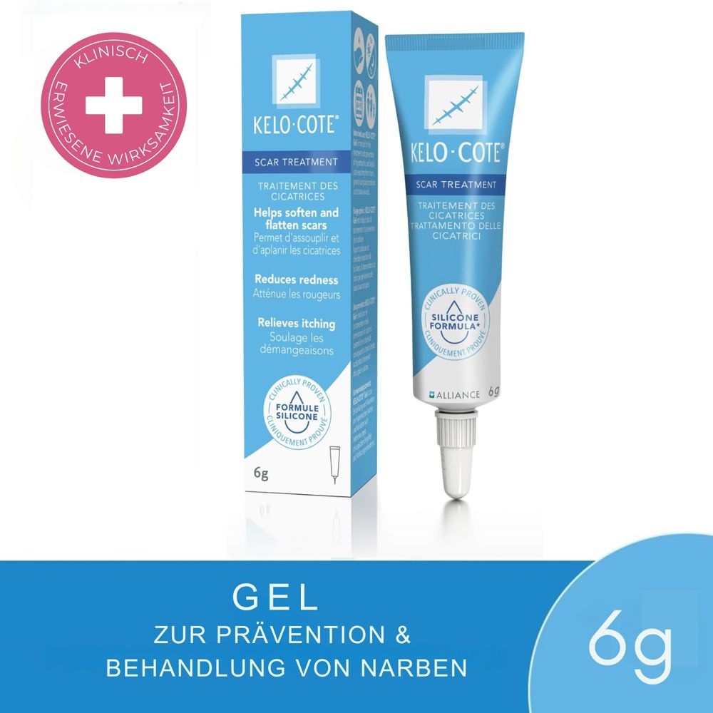 Kelo-cote Gel. 6g Tube. Zur Prävention & Behandlung von Narben. Blaue Verpackung.