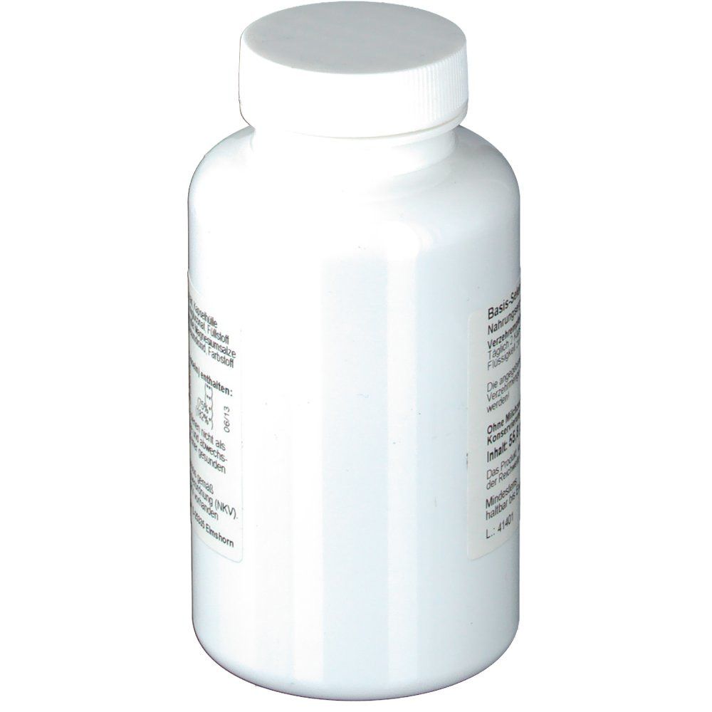 Flacon blanc avec bouchon à vis. Vue arrière. Étiquette avec informations sur le produit. Marque SYNOMED.