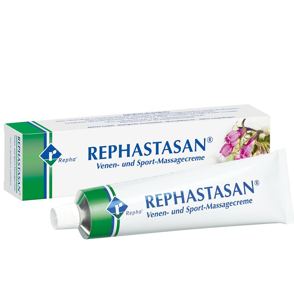 REPHASTASAN Venen- und Sport-Massagecreme in Tube und Kartonverpackung.