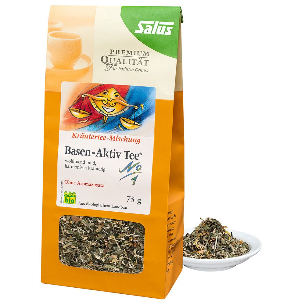 Salus® Basen-Aktiv Tee N° 1. Mélange de tisanes en sachet papier avec fenêtre. 75 g. Label bio.