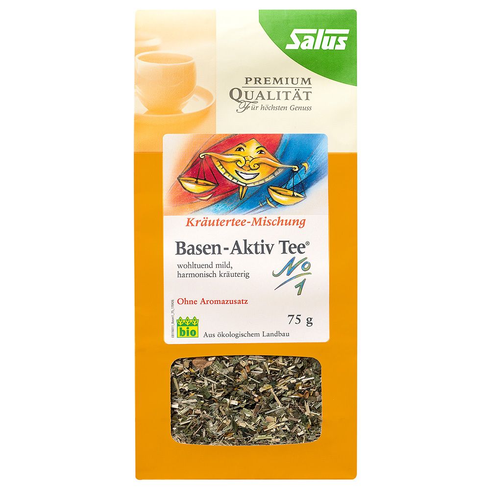 Salus® Basen-Aktiv Tee N° 1. Mélange de tisanes en sachet papier avec fenêtre. 75 g. Label bio.