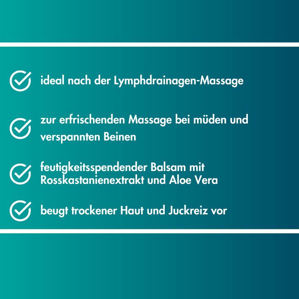 Liste des avantages : drainage lymphatique, jambes fatiguées, hydratant, marronnier, aloe vera.