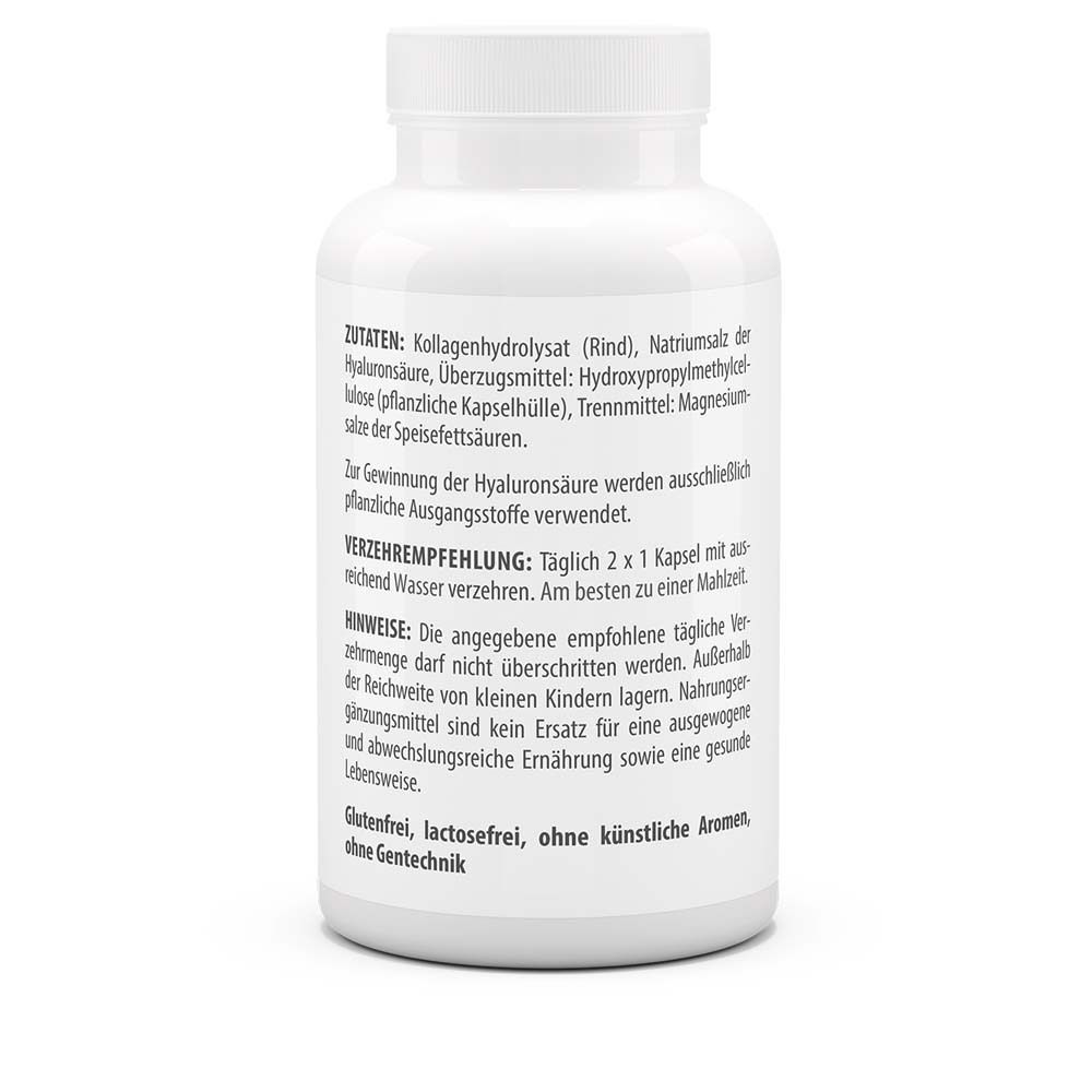 Dos du flacon blanc. Liste des ingrédients et recommandation de consommation. Sans gluten, sans lactose.