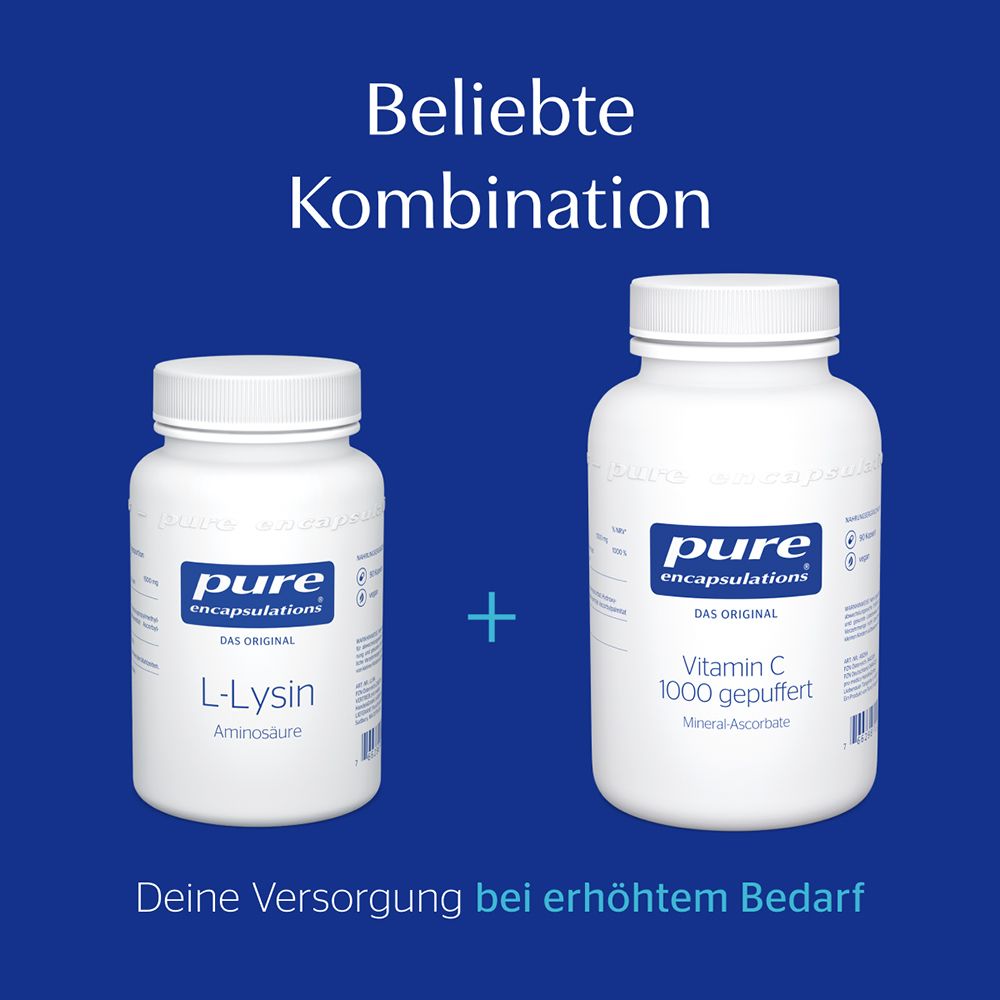 Zwei Dosen pure encapsulations: L-Lysin und Vitamin C.
