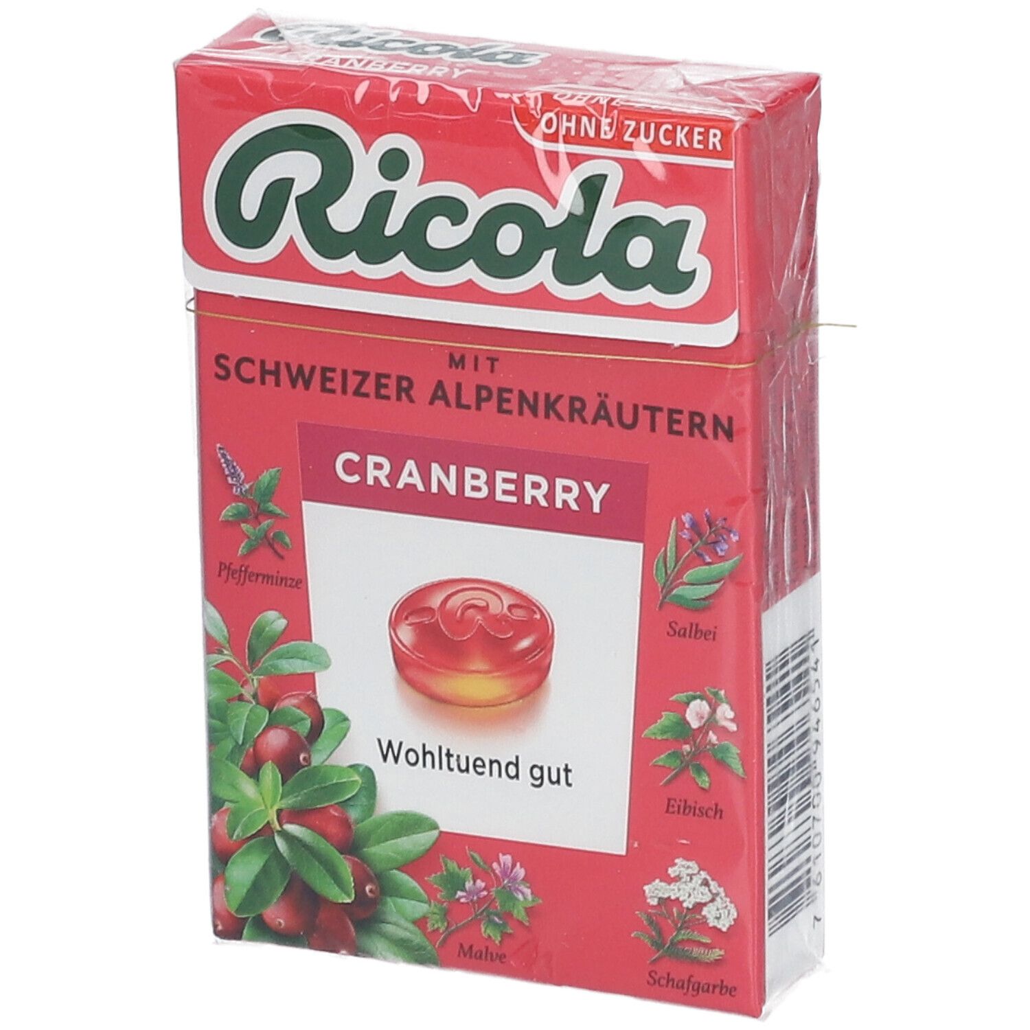 Ricola® Schweizer Kräuterbonbons Box Cranberry ohne Zucker 50 g