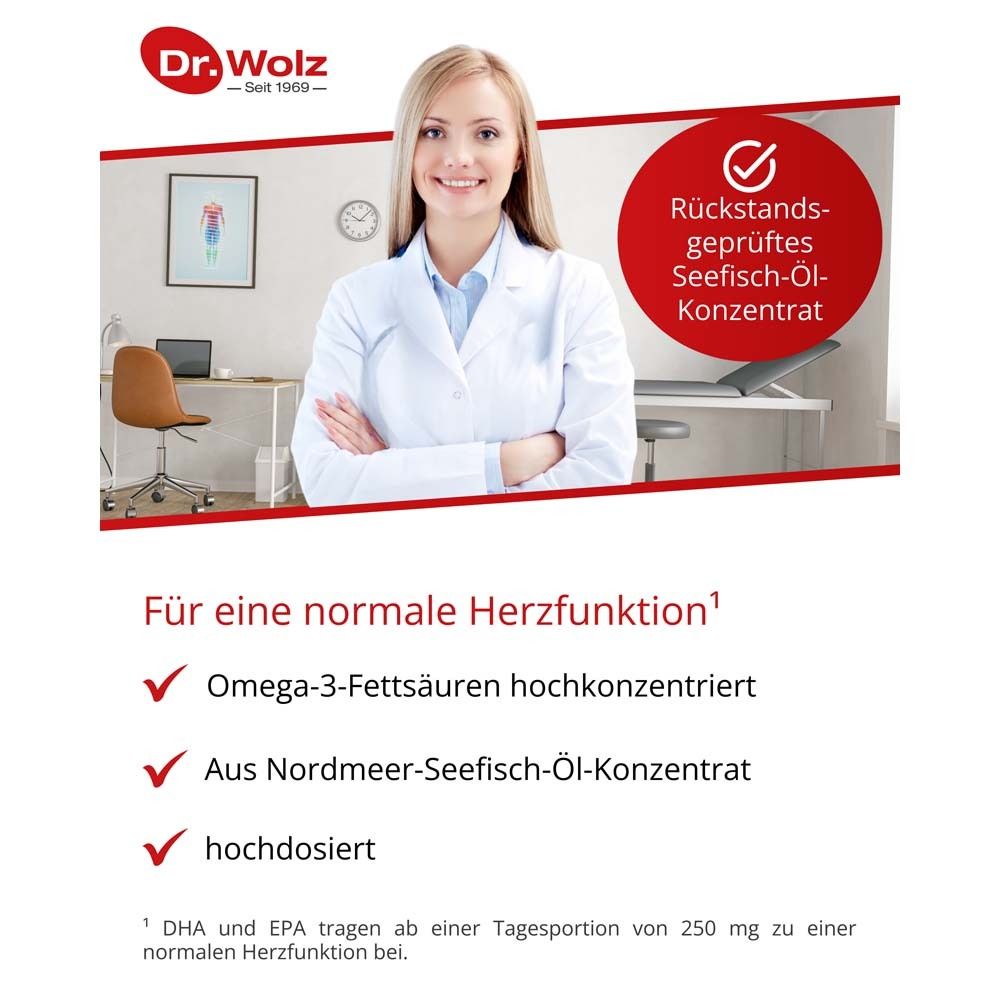 Omega-3-Fettsäuren von Dr. Wolz, 110 mg DHA und 165 mg EPA pro Kapsel, hochrein, 60 Kapseln