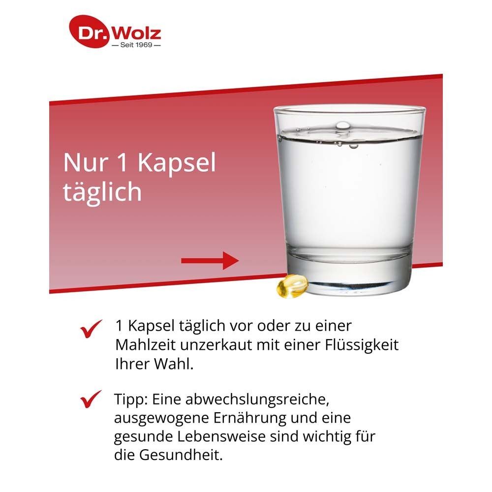 Omega-3-Fettsäuren von Dr. Wolz, 110 mg DHA und 165 mg EPA pro Kapsel, hochrein, 60 Kapseln