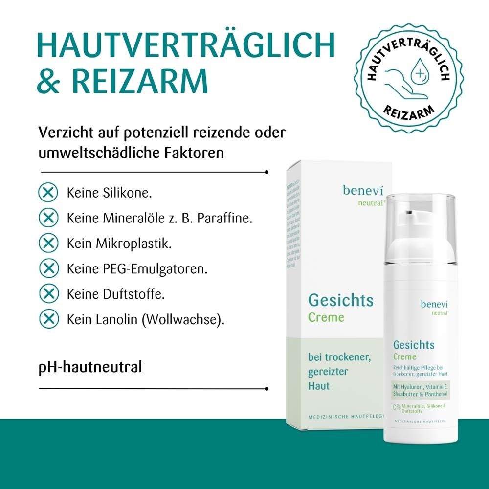 Infografik. Text: Hautverträglich & reizarm. Keine Silikone, Mineralöle, Mikroplastik, PEG-Emulgatoren, Duftstoffe, Lanolin.