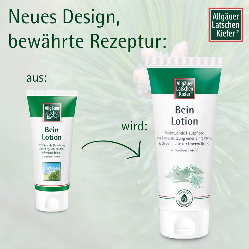 Comparaison: Ancien et nouveau tube de Bein Lotion. Texte: Nouveau design, recette éprouvée.