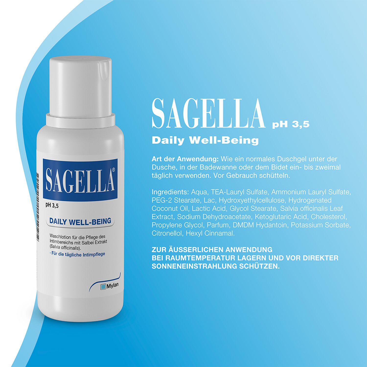 SAGELLA pH 3,5 – DAILY WELL-BEING: Intimwaschlotion mit Milchsäure und Salbei-Extrakt