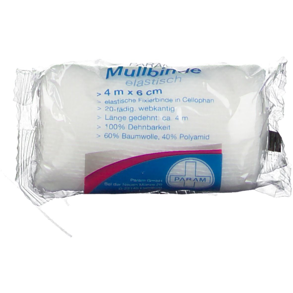 MULLBINDEN elast.6 cm m.Cellophan