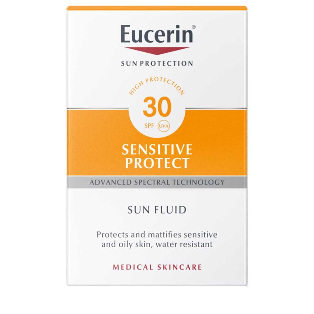 Eucerin® Sun Sensitive Protect Face Fluid LSF 30 – tägliche Sonnencreme für jeden Hauttyp mit hohem Sonnenschutz