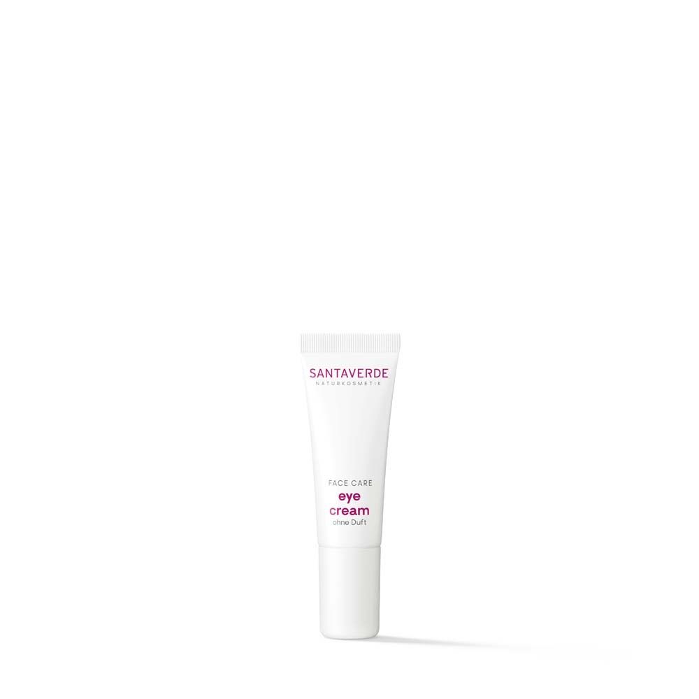 Tube blanche avec logo SANTAVERDE et inscription 'eye cream'.