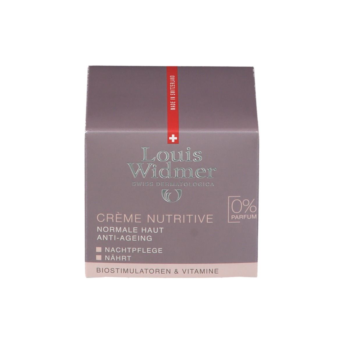 Schachtel mit Text. Auf der Schachtel steht "Louis Widmer" und "Crème Nutritive".