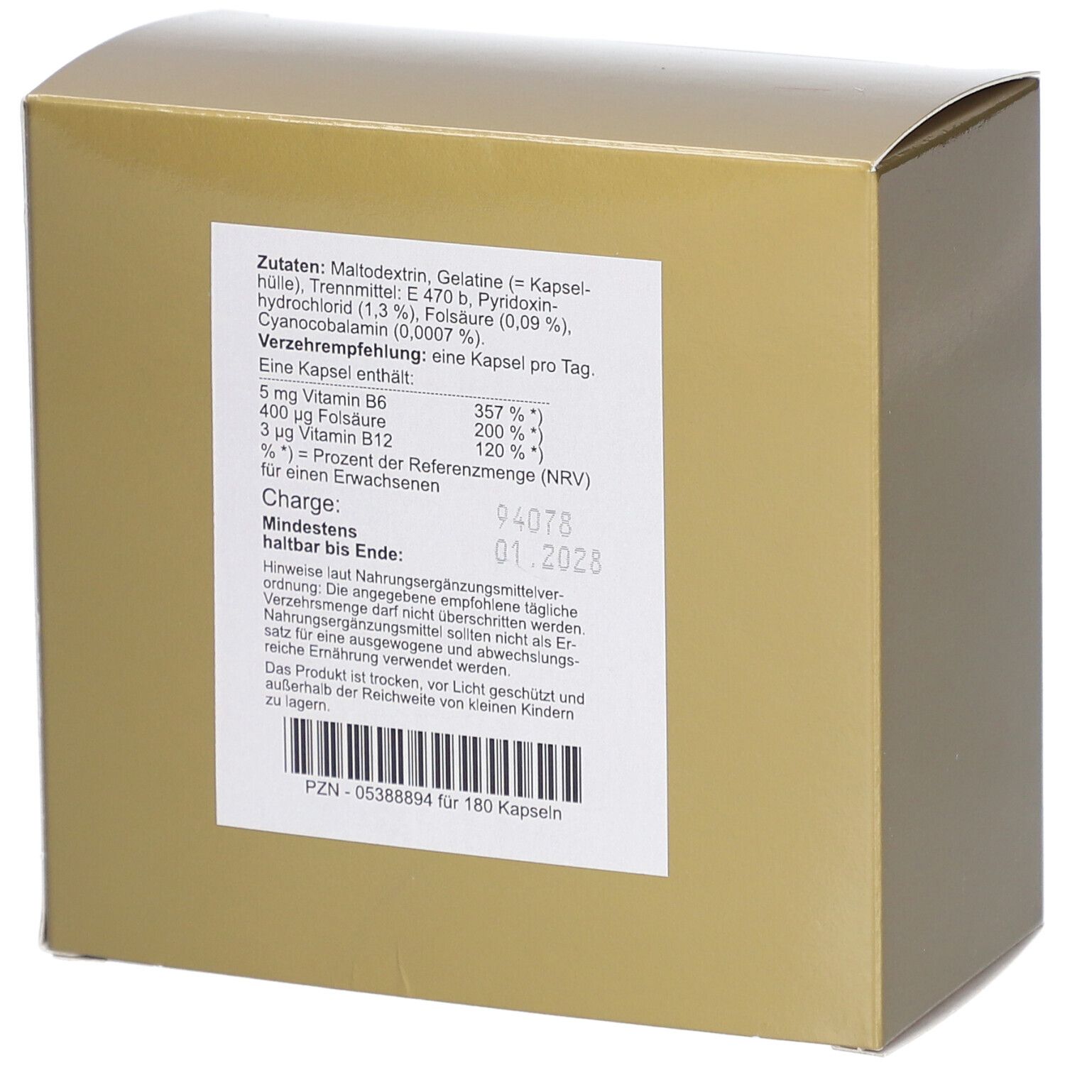 Vitamin B12 + B6 + Folsäure ohne Lactose