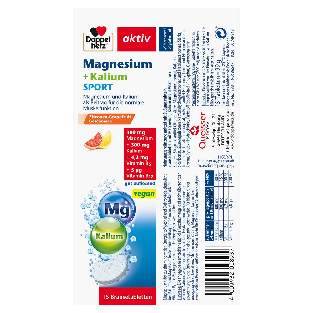 Doppelherz® aktiv Magnésium + Potassium Sport Comprimés effervescents