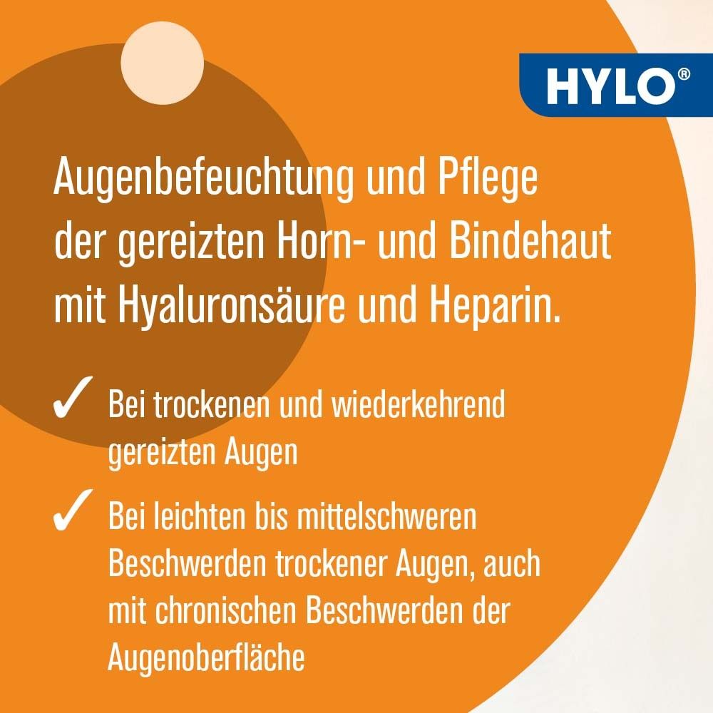 Texte sur fond orange. Hydratation et soin des yeux. Pour les yeux secs. Pour les troubles légers à modérés.