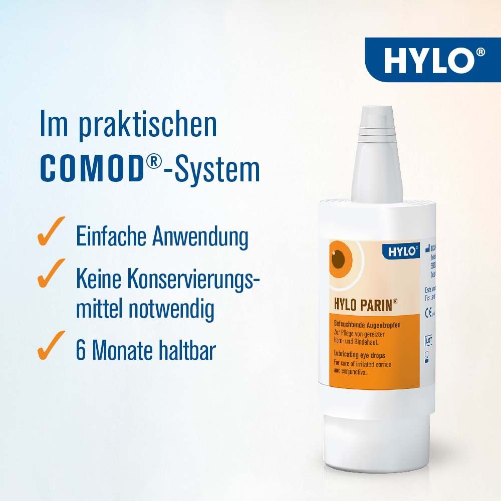 Flacon HYLO-PARIN®. Dans le système COMOD® pratique. Application facile. Sans conservateur. 6 mois de conservation.