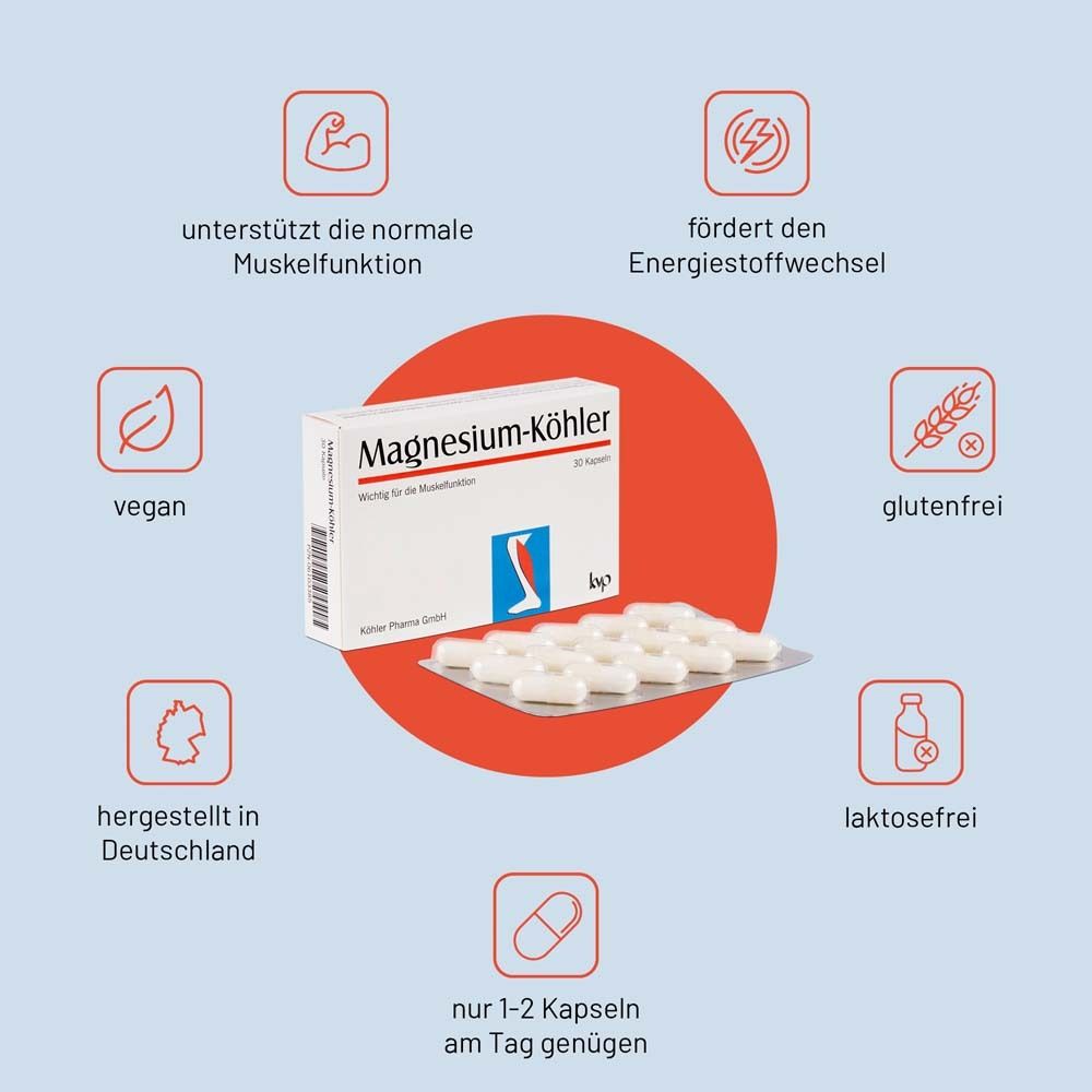 Emballage du produit avec gélules et icônes : vegan, sans gluten, fabriqué en Allemagne, sans lactose.