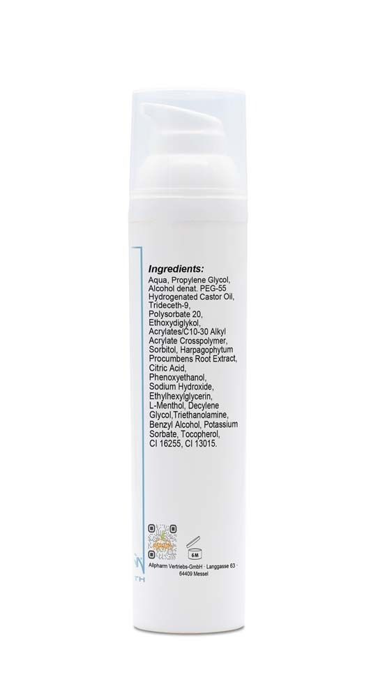 Rückseite der Flasche mit Inhaltsstoffen: Aqua, Propylene Glycol, Alcohol denat., PEG-40...