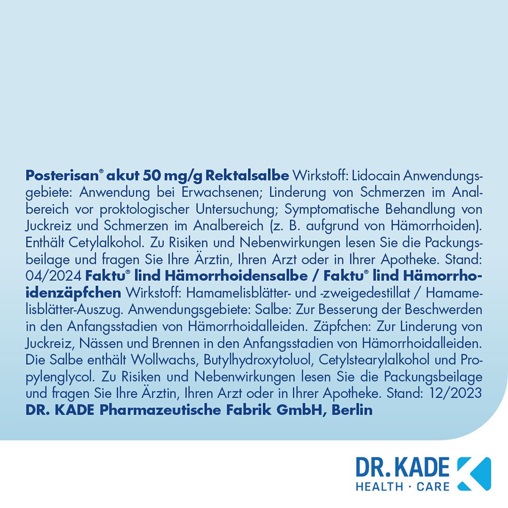 Crème Posterisan akut et crème/suppositoires Faktu lind.