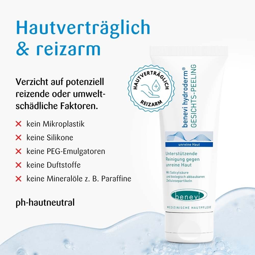 Produkt-Tube neben Text und Logo. Text: Hautverträglich & reizarm. Logo: Hautverträglich & reizarm. Keine Inhaltsstoffe.