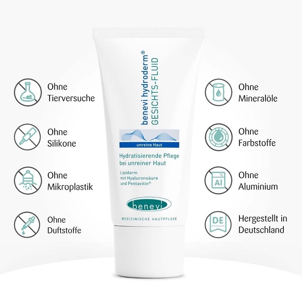 Tube blanc avec nom et logo du produit. Texte : Sans tests sur les animaux, silicones, microplastiques, parfums, huiles minérales, colorants, aluminium.