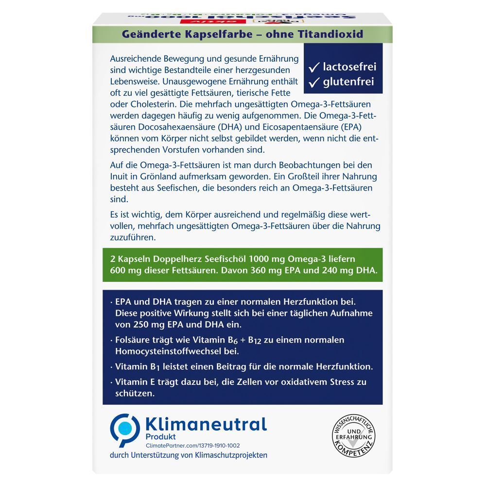 Doppelherz® aktiv Seefischöl Omega-3 1000 mg + Folsäure + B1 + B6 + B12 Kapseln