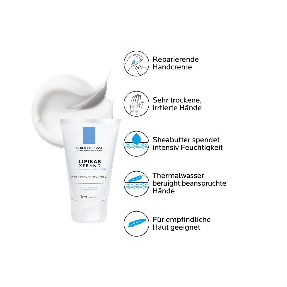 La Roche-Posay Lipikar Xerand crème mains. Caractéristiques: Crème réparatrice, pour mains très sèches et irritées.