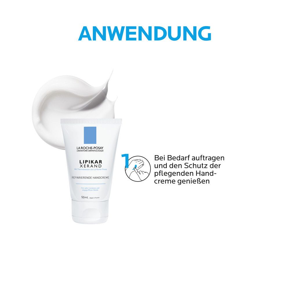 Application de la crème mains La Roche-Posay Lipikar Xerand. Appliquer sur les mains.