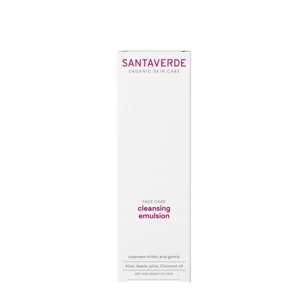 Emballage blanc avec logo SANTAVERDE et nom du produit. Texte : Face Care cleansing emulsion.