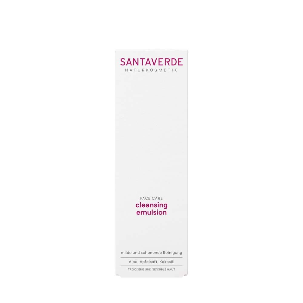 Emballage blanc avec logo SANTAVERDE et nom du produit. Texte : Face Care cleansing emulsion.
