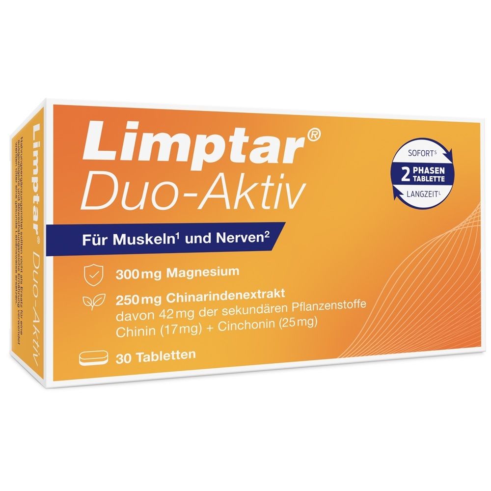 Verpackung von Limptar Duo-Aktiv Tabletten mit 30 Stück, für Muskeln und Nerven.