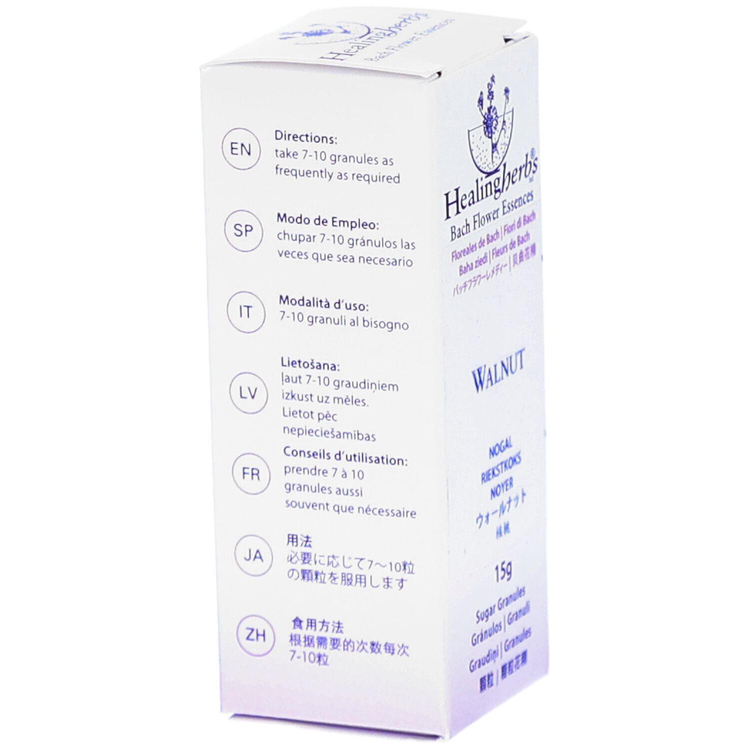 Kartonseite mit Anweisungen in verschiedenen Sprachen. Aufschrift: Directions, Modo de Empleo, Modalità d'uso, etc.