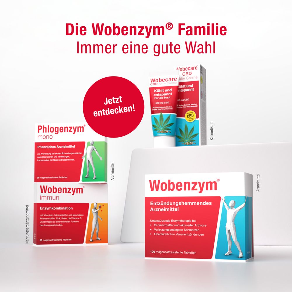 Wobenzym® Familie. Verschiedene Produkte. Phlogenzym mono, Wobenzym® immun, Entzündungshemmendes Arzneimittel.