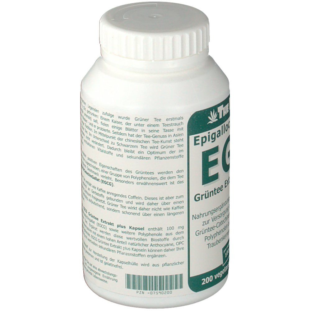 Dos du flacon avec texte. EGCG Extrait de thé vert plus. Informations sur le produit.
