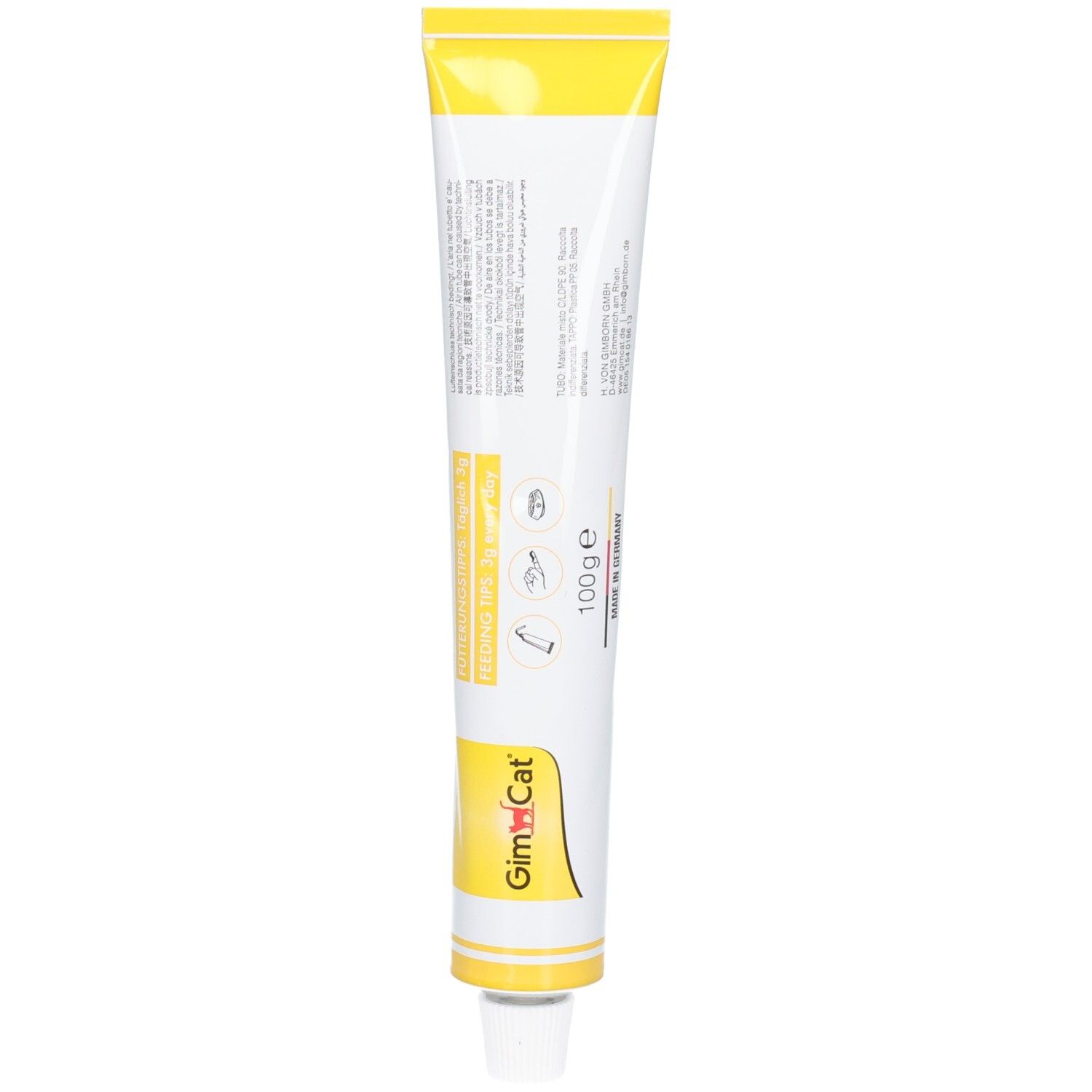 Rückseite der Tube mit Nährwertangaben und 100g-Angabe.