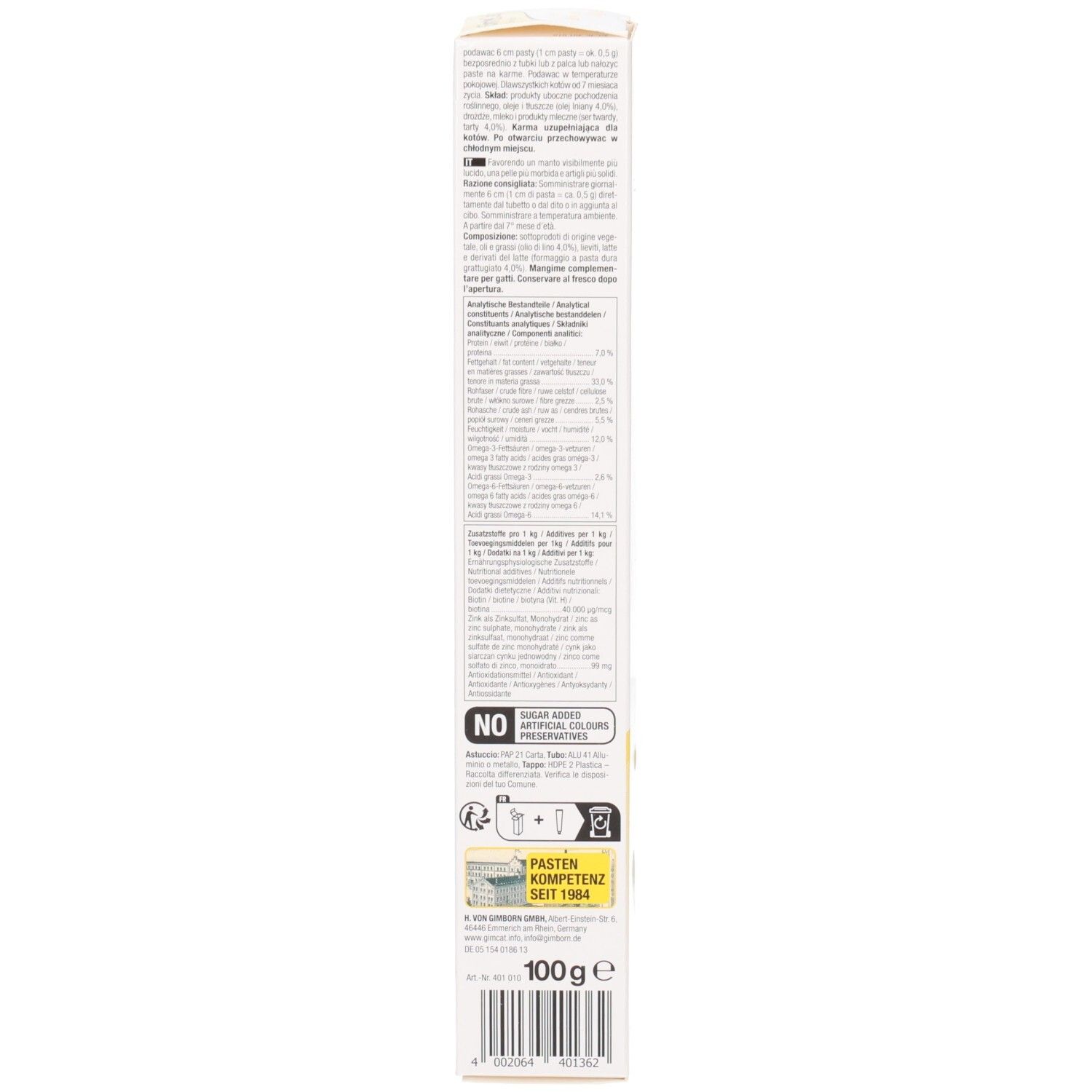 Rückseite der Verpackung mit detaillierten Anwendungshinweisen und Inhaltsstoffen.