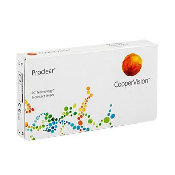 Weiße Verpackung mit "Proclear" und "CooperVision" Schriftzug. Enthält 6 Kontaktlinsen. Abbildung einer Frucht.