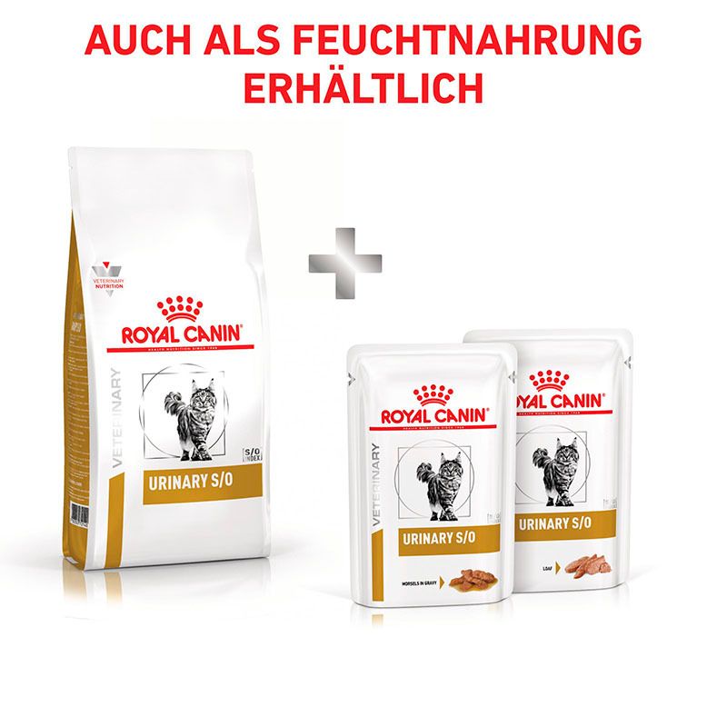 Royal Canin Veterinary Urinary S/O Katzennahrung und Feuchtnahrung im Beutel.