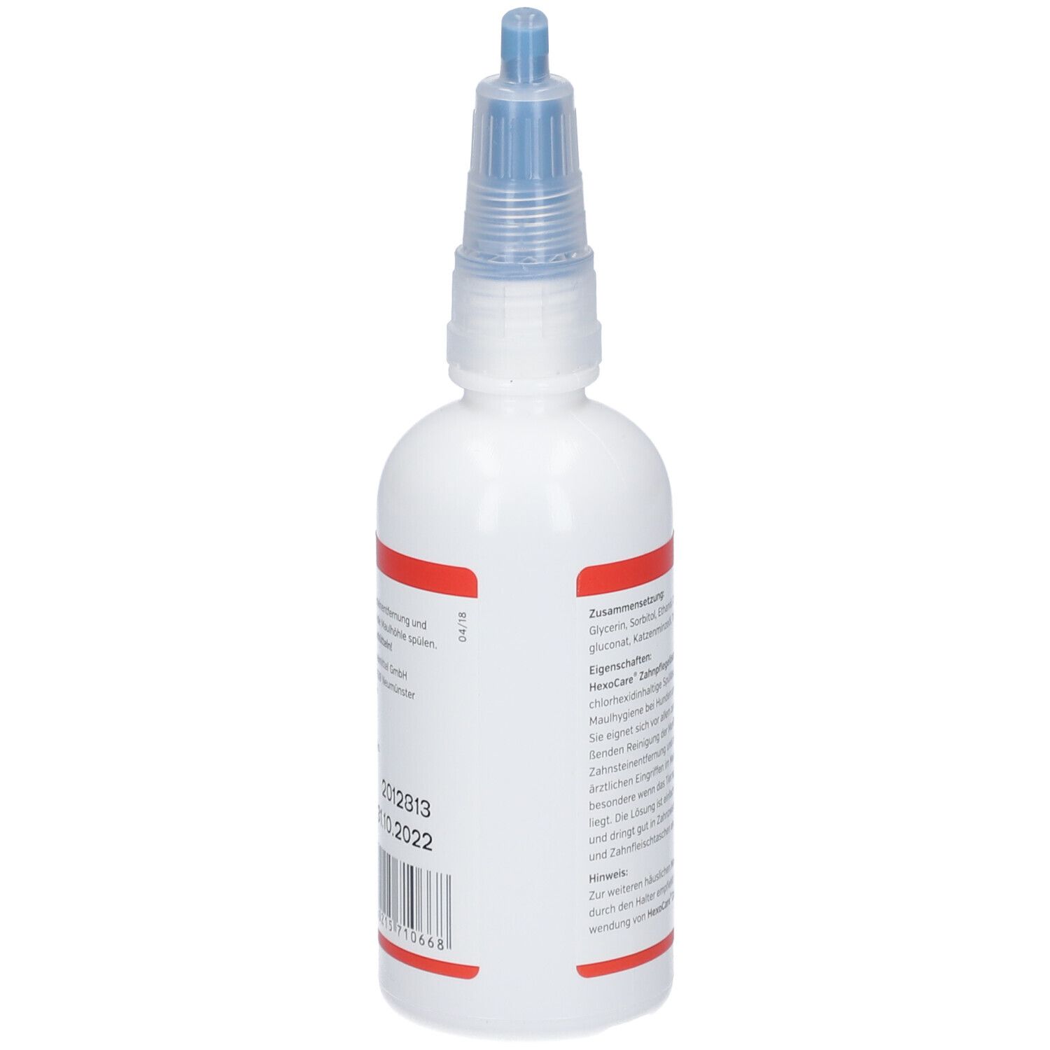 Flacon blanc avec pulvérisateur bleu. Dos avec texte, ingrédients et informations sur le produit.